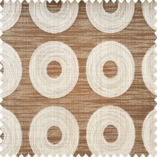 Chocolate brown and beige color geometric circles design shapes texture layers with horizontal lines polyester main curtain